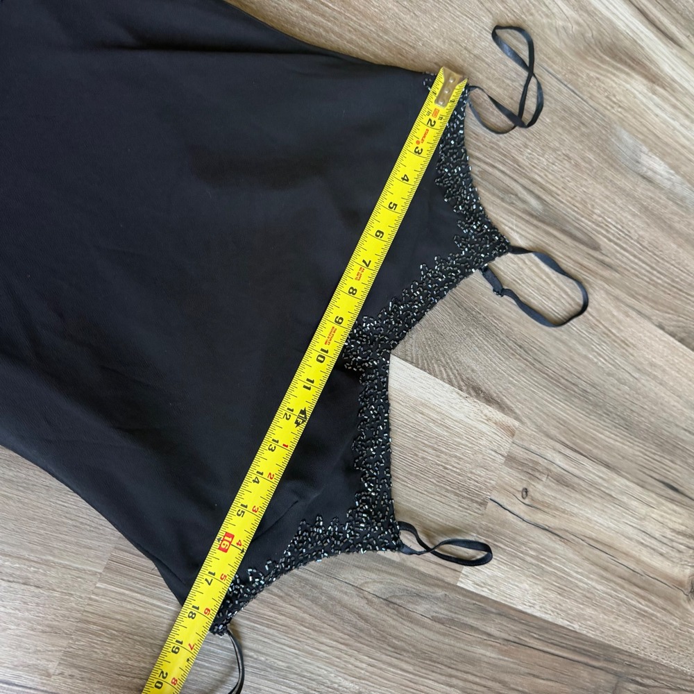 Vintage Y2K Black Beaded‎ Asymmetrical Handkerchief Hem Midi Cocktail Dress M - Picture 6 of 7